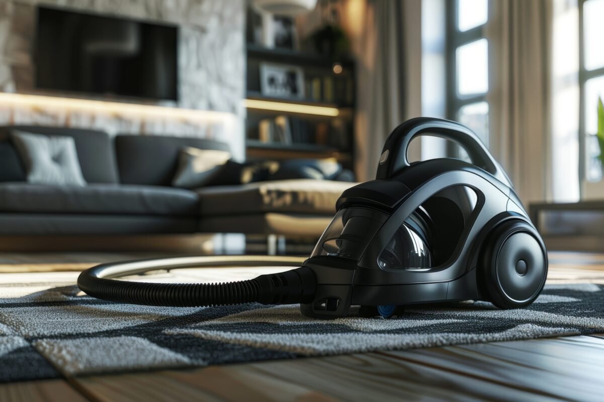 Black vacuum in sleek, modern loft.