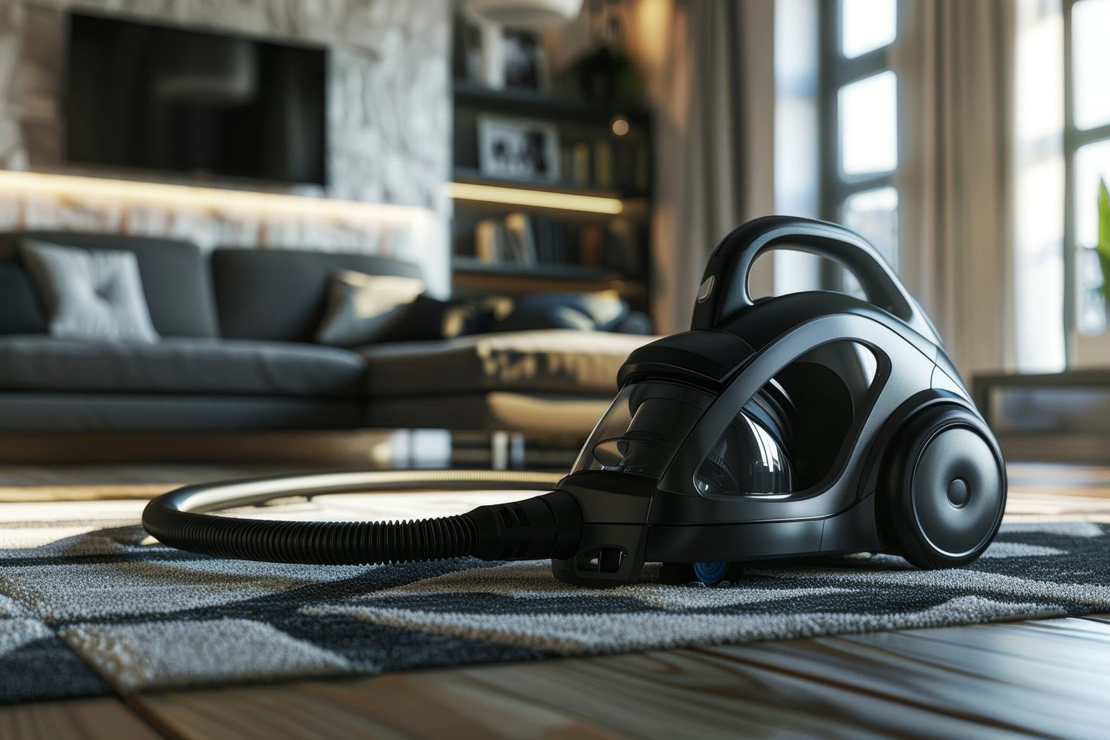 Black vacuum in sleek, modern loft.